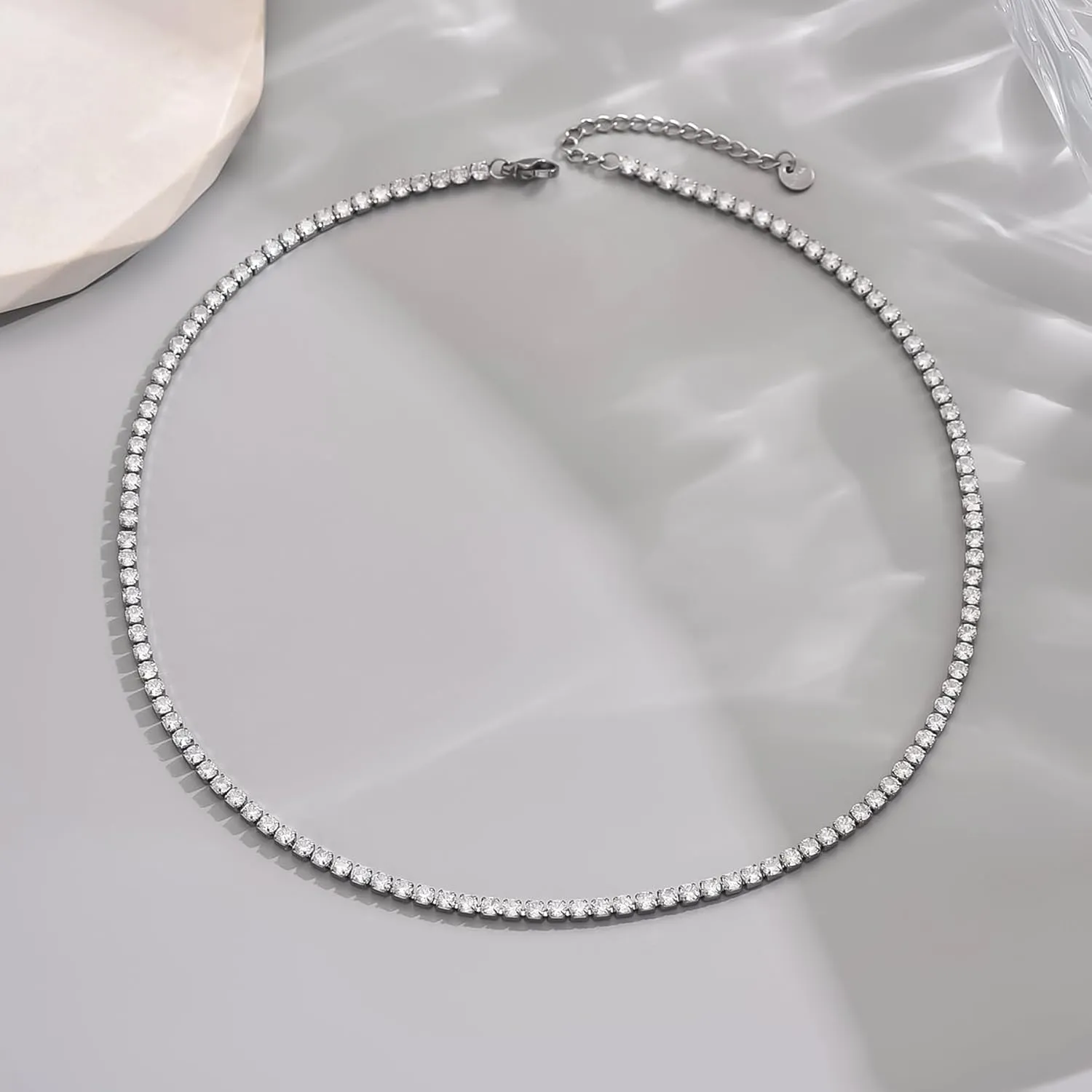 18K Gold Plated 3mm Tennis Necklaces for Women Dainty Simulated Diamond Tennis Choker Chain Layered CZ Flower Pendant Necklace Bridal Jewelry Gift