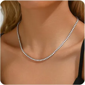 18K Gold Plated 3mm Tennis Necklaces for Women Dainty Simulated Diamond Tennis Choker Chain Layered CZ Flower Pendant Necklace Bridal Jewelry Gift
