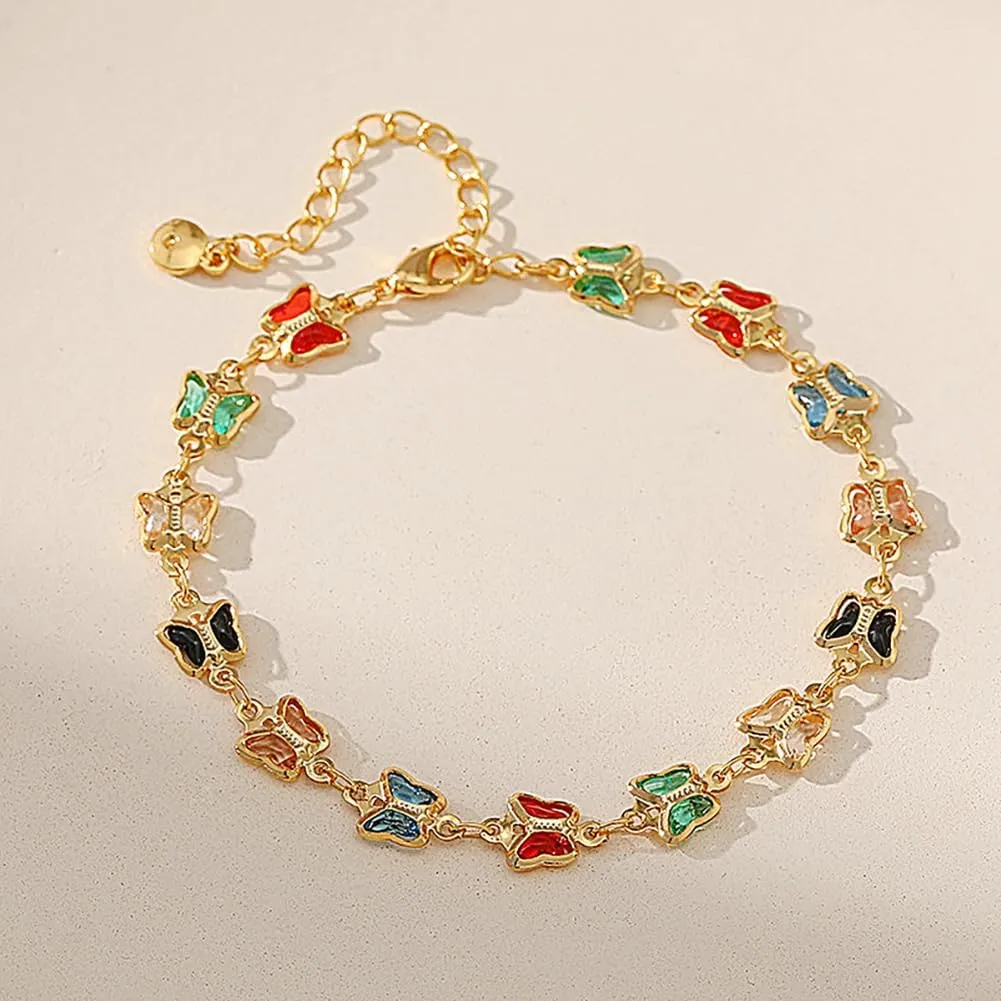 18K Gold Plated Anklet for Women Multicolor Crystal Ankle Bracelets Boho Adjustable Chain Anklets