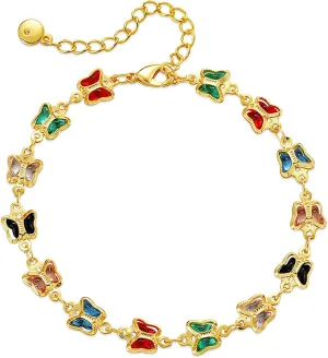 18K Gold Plated Anklet for Women Multicolor Crystal Ankle Bracelets Boho Adjustable Chain Anklets