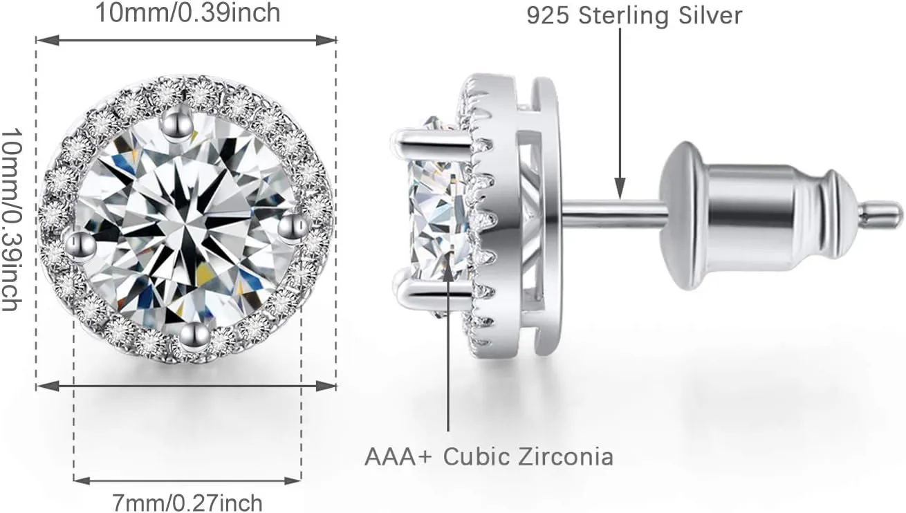 18K Gold Plated Halo Stud Earrings CZ Simulated Diamond Round Earing for Women, Rose Earrings for Man, Sparkle Allure Earrings with Size 0.39inch / 0.27inch, in Rose Gold,White Gold and Yellow Gold