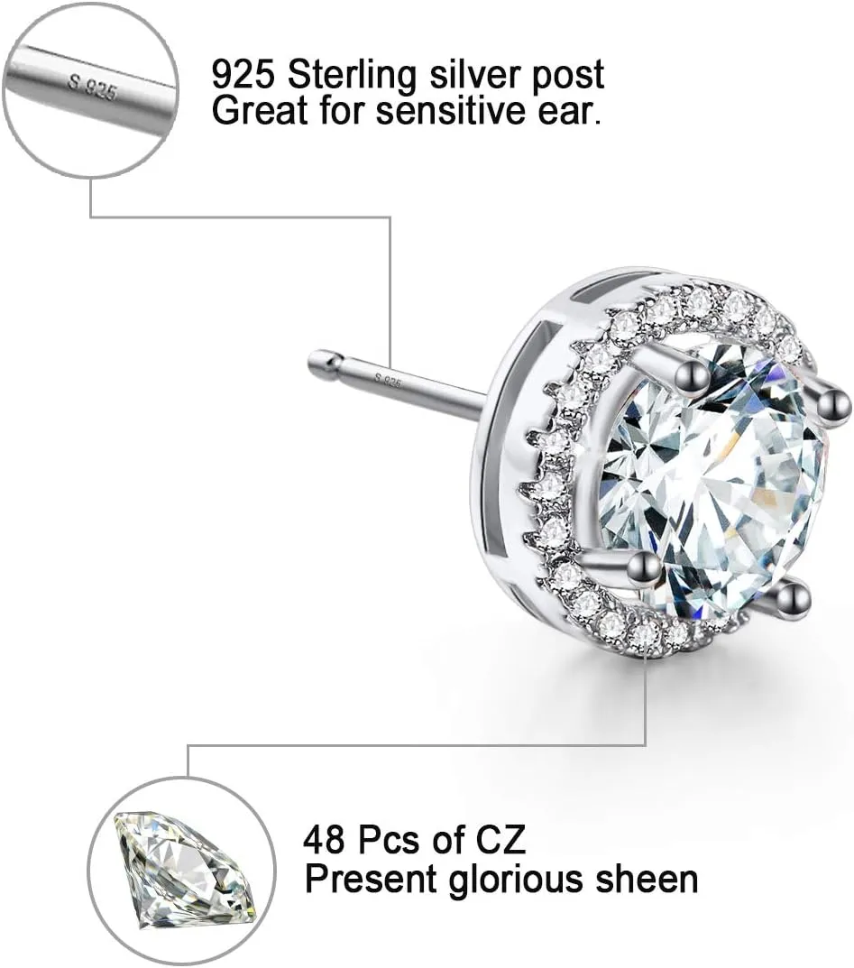 18K Gold Plated Halo Stud Earrings CZ Simulated Diamond Round Earing for Women, Rose Earrings for Man, Sparkle Allure Earrings with Size 0.39inch / 0.27inch, in Rose Gold,White Gold and Yellow Gold
