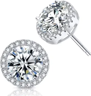 18K Gold Plated Halo Stud Earrings CZ Simulated Diamond Round Earing for Women, Rose Earrings for Man, Sparkle Allure Earrings with Size 0.39inch / 0.27inch, in Rose Gold,White Gold and Yellow Gold