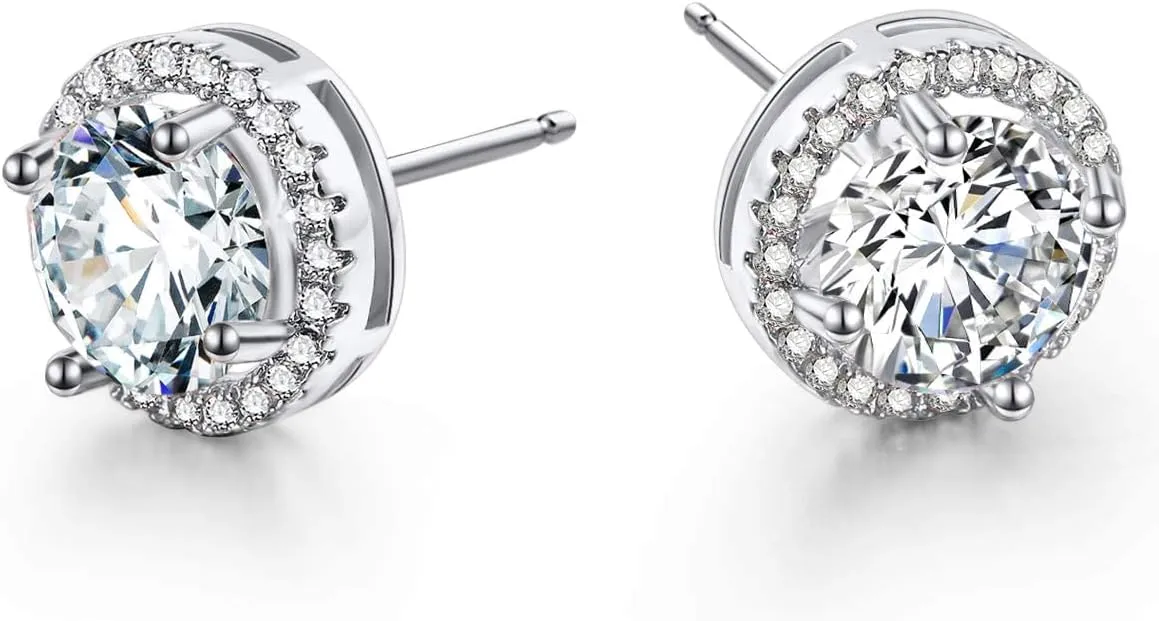 18K Gold Plated Halo Stud Earrings CZ Simulated Diamond Round Earing for Women, Rose Earrings for Man, Sparkle Allure Earrings with Size 0.39inch / 0.27inch, in Rose Gold,White Gold and Yellow Gold