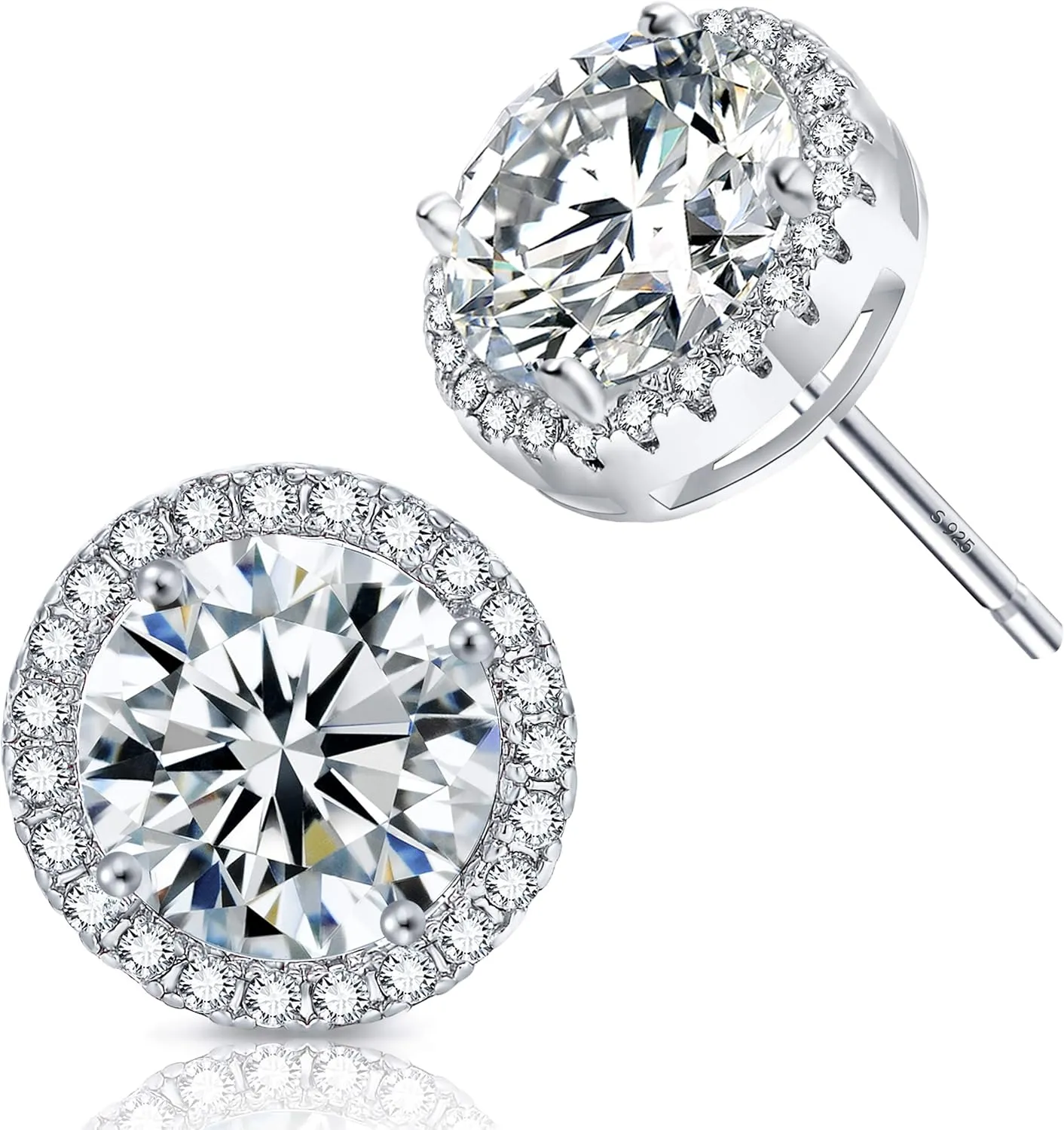 18K Gold Plated Halo Stud Earrings CZ Simulated Diamond Round Earing for Women, Rose Earrings for Man, Sparkle Allure Earrings with Size 0.39inch / 0.27inch, in Rose Gold,White Gold and Yellow Gold