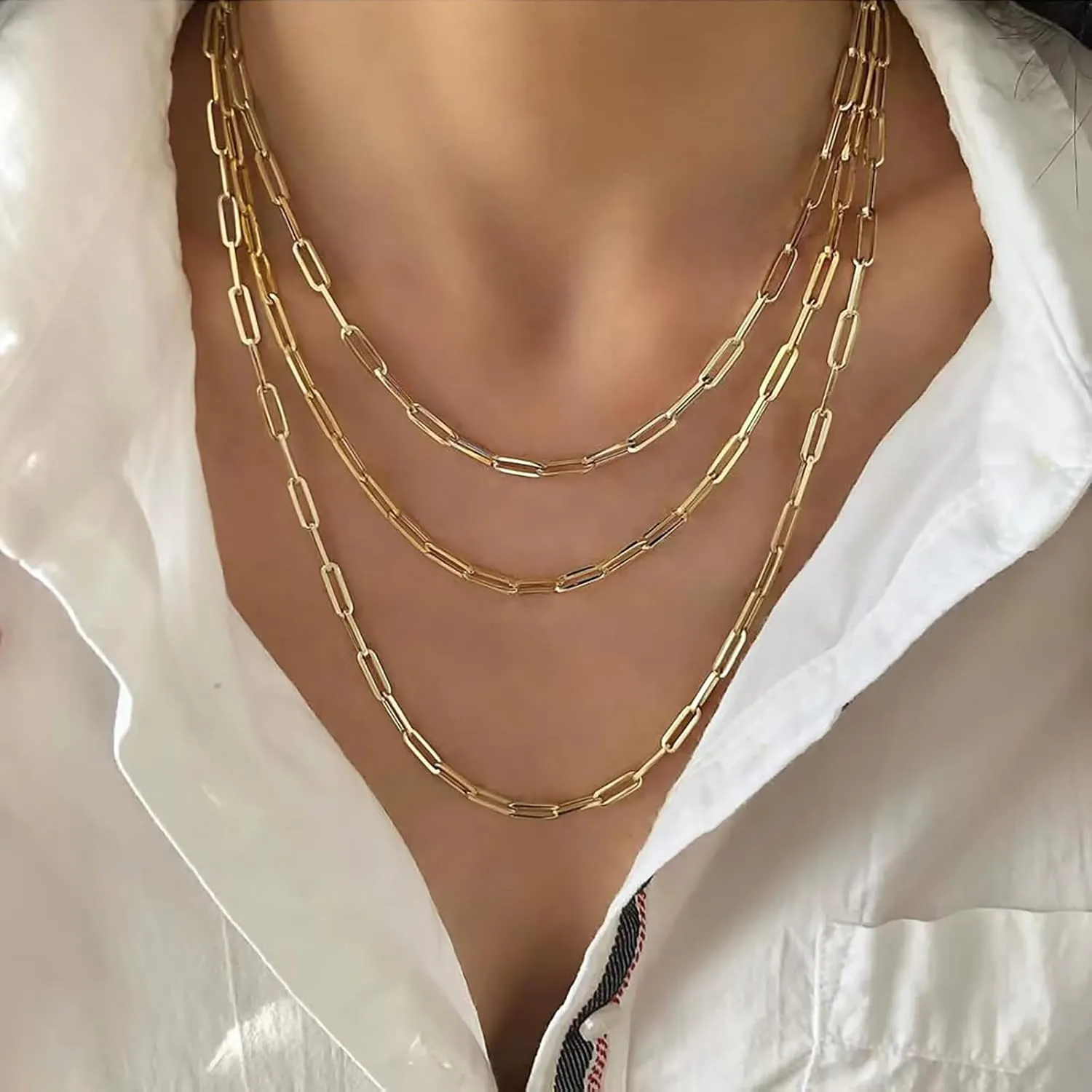 18K Gold Plated Paperclip Chain Necklace for Women 3.0MM Gold Chain Necklace, Link Chain Necklaces for Women Men Unisex Multiple Length Size