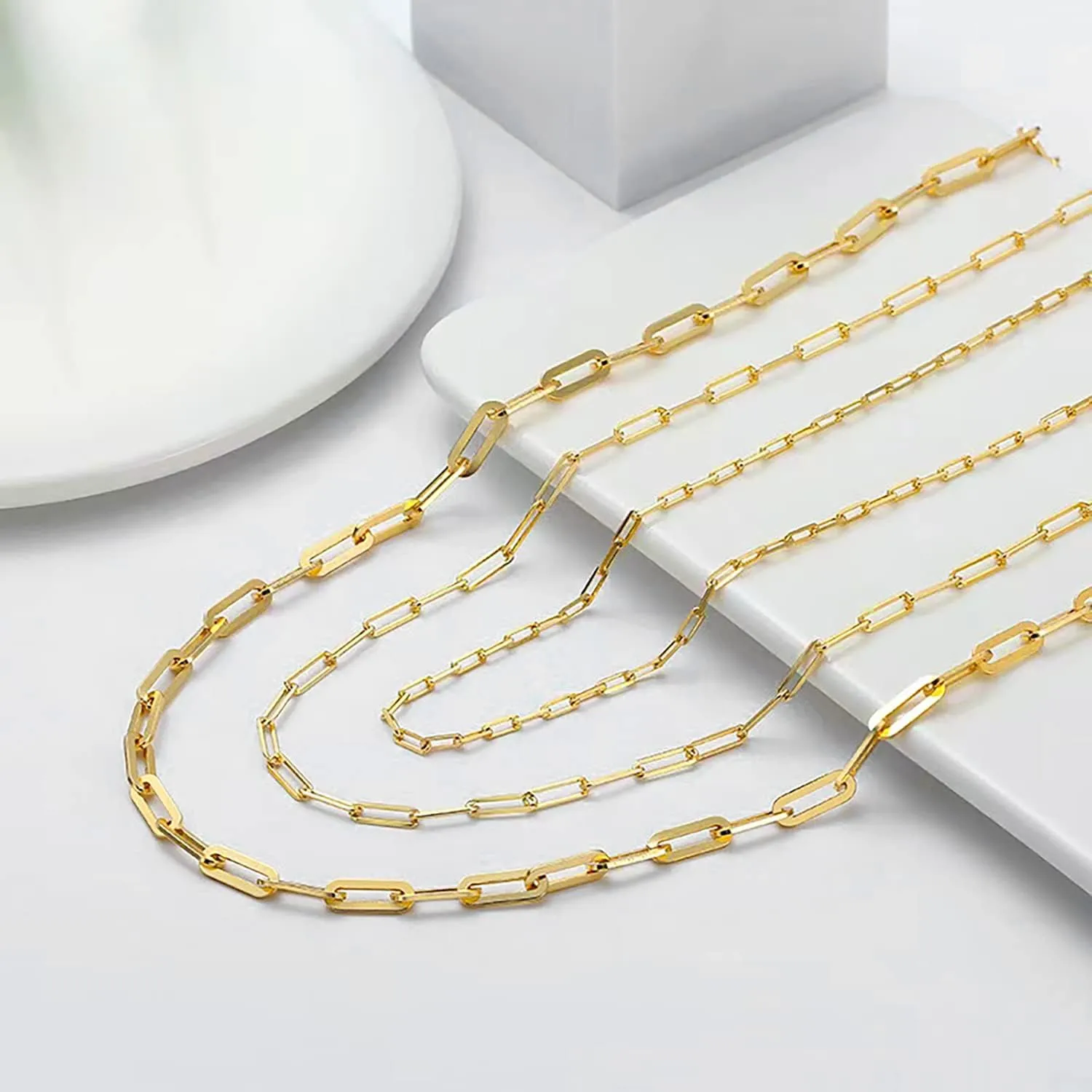 18K Gold Plated Paperclip Chain Necklace for Women 3.0MM Gold Chain Necklace, Link Chain Necklaces for Women Men Unisex Multiple Length Size
