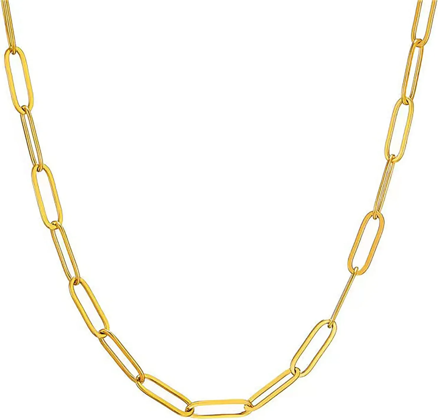 18K Gold Plated Paperclip Chain Necklace for Women 3.0MM Gold Chain Necklace, Link Chain Necklaces for Women Men Unisex Multiple Length Size