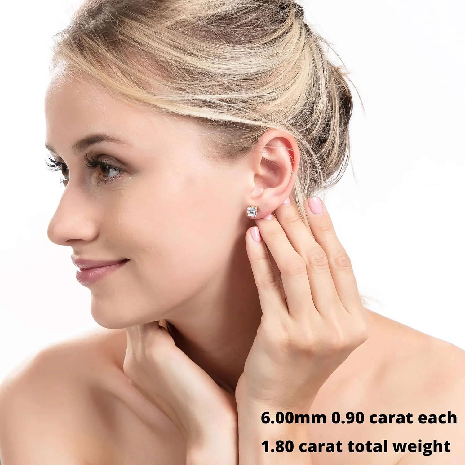 18K Gold Plated Round Cubic Zirconia Faux Diamond Earrings Sterling Silver Post Hypoallergenic Earrings for Women Men, in White Gold, Rose Gold and Yellow Gold, CZ 0.5 to 2.5ctw