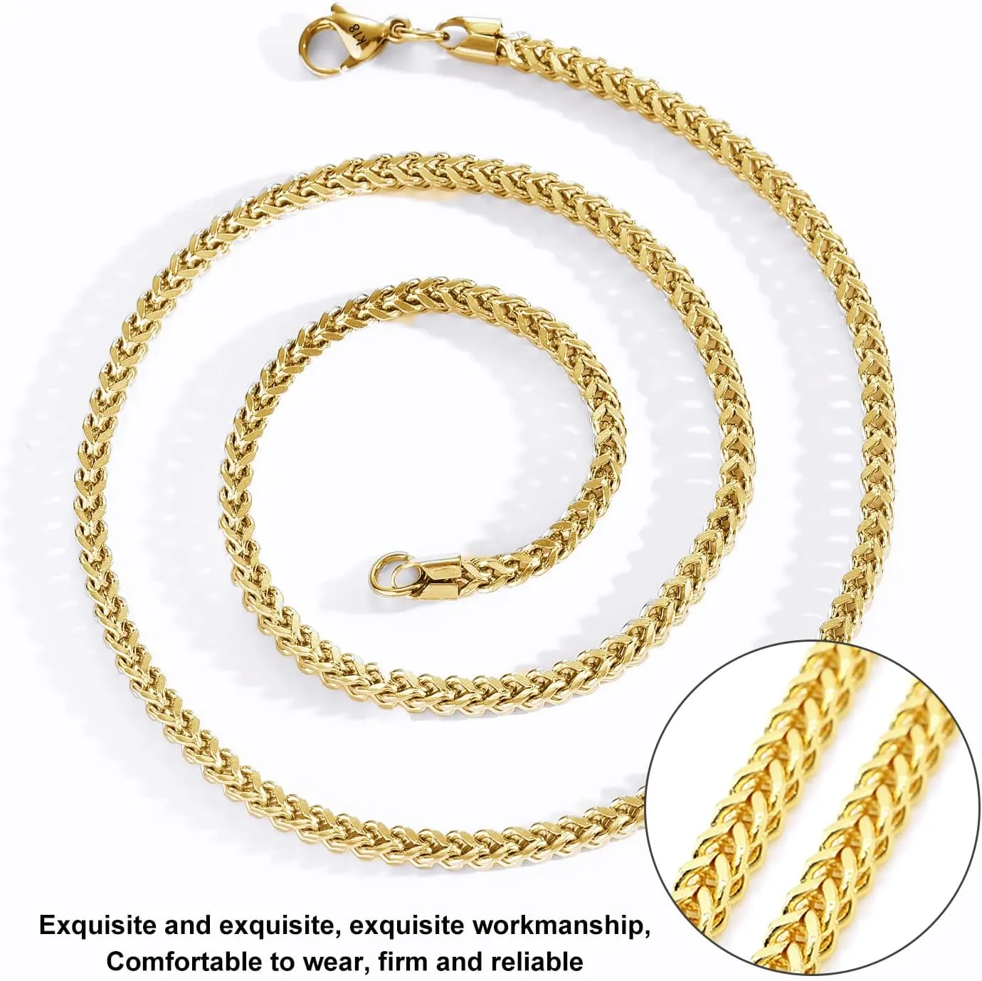 18k Yellow Gold Italian 3.0mm Franco Link Chain Necklace for Men Rope Gold Chain Necklaces for Women | Cuban Chains for Men Boys Women Hip-Hop Cool Style Unisex 16"-28"