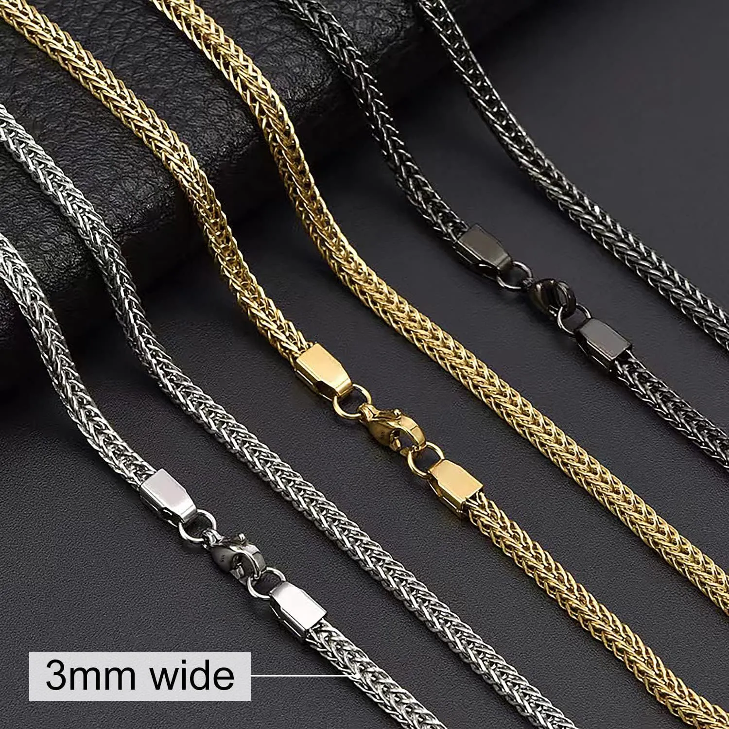 18k Yellow Gold Italian 3.0mm Franco Link Chain Necklace for Men Rope Gold Chain Necklaces for Women | Cuban Chains for Men Boys Women Hip-Hop Cool Style Unisex 16"-28"