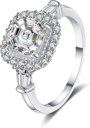 2 Ct D Color VVS1 Asscher Cut Diamond Engagement Ring - Cathedral Solitaire Design in 14K White Gold, Exquisite Wedding Ring