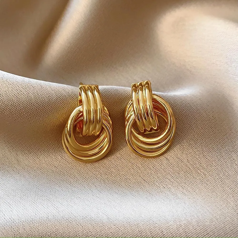2 Pairs Gold Chunky Knot Earrings Huggie Hoop Earrings for Women Trendy Statement Earrings