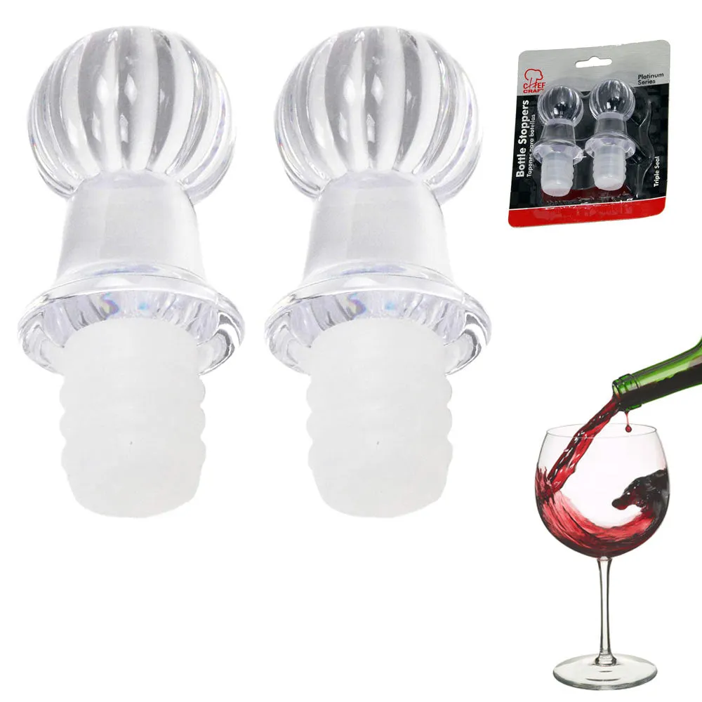 2 PC Acrylic Bottle Stoppers Clear Silicone Seal Bottle Cork Wine Plug Stopper