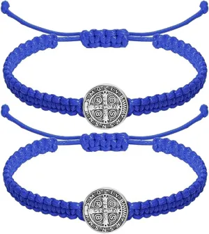 2 Pcs Friendship Cross Bracelet for Women Cross String Rope Braided Bracelet Cross Charm Adjustable Handmade Matching Couple Bracelets Lucky Blue Friendship Bracelets Virgin Mary Cross Bracelet Jewellery