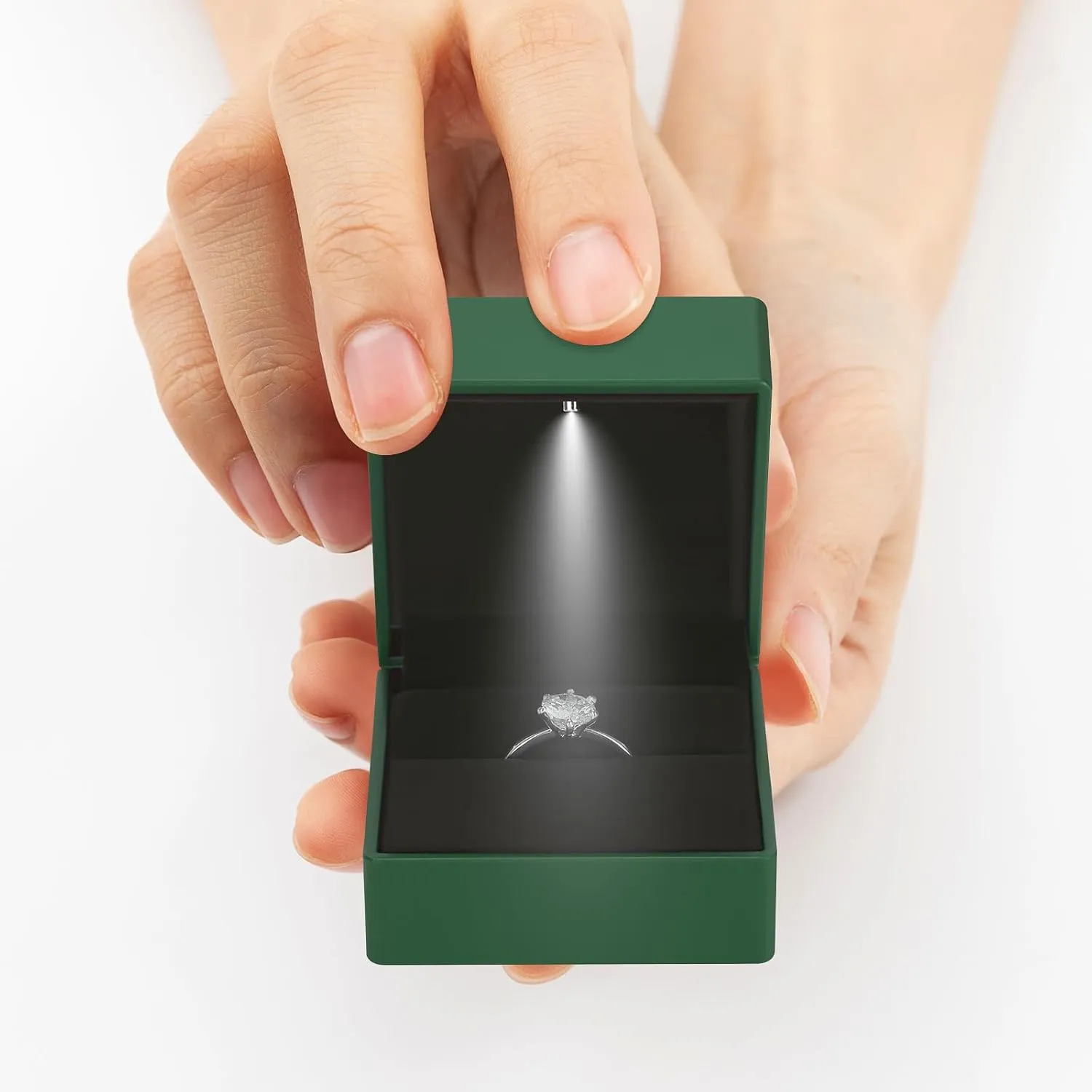 2 Pieces Ring Earring Gift Box with LED light, Elegant Velvet Ring Case Jewelry Display for Proposal, Engagement, Wedding, Gift (Green)