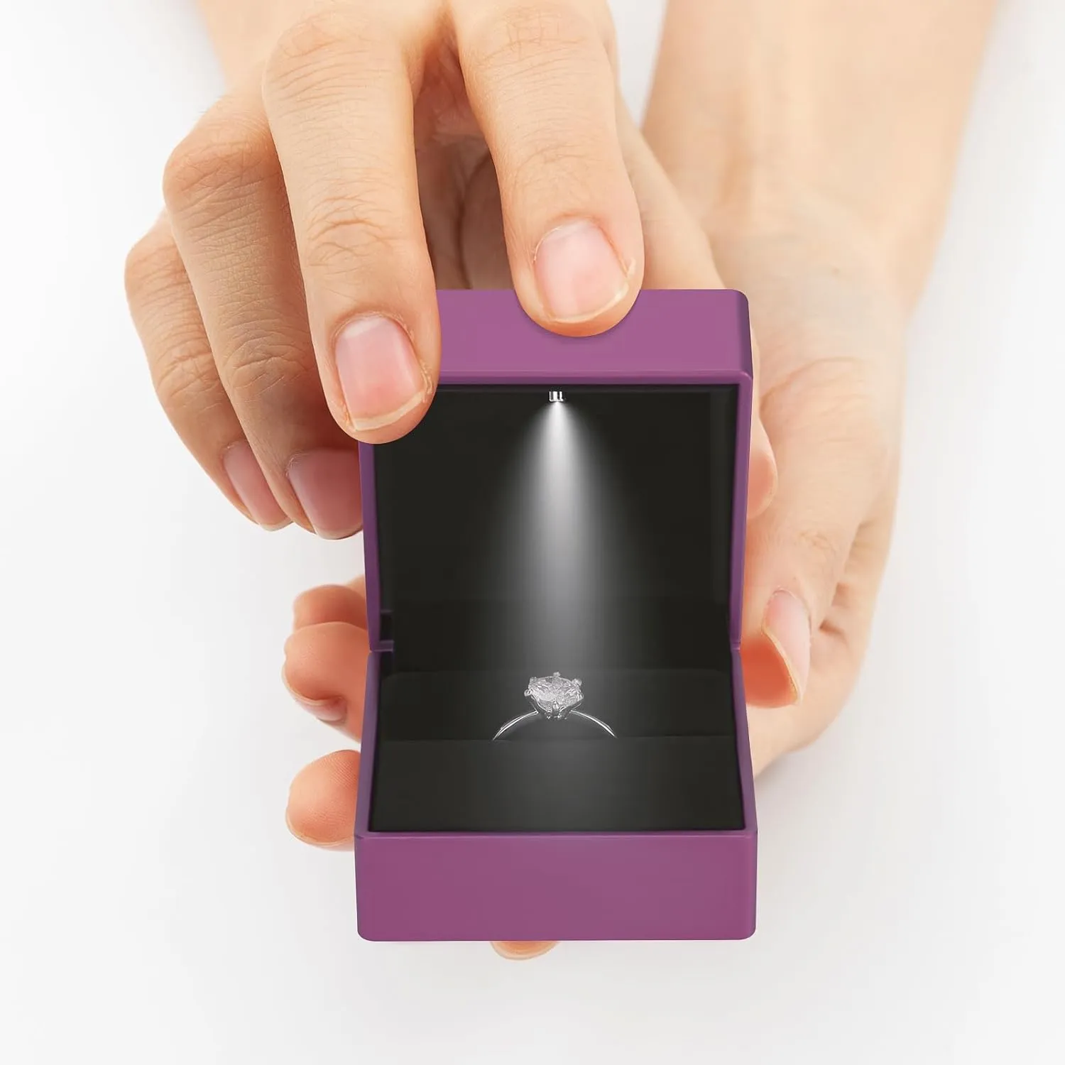 2 Pieces Ring Earring Gift Box with LED light, Elegant Velvet Ring Case Jewelry Display for Proposal, Engagement, Wedding, Gift (Purple)