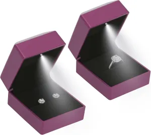 2 Pieces Ring Earring Gift Box with LED light, Elegant Velvet Ring Case Jewelry Display for Proposal, Engagement, Wedding, Gift (Purple)
