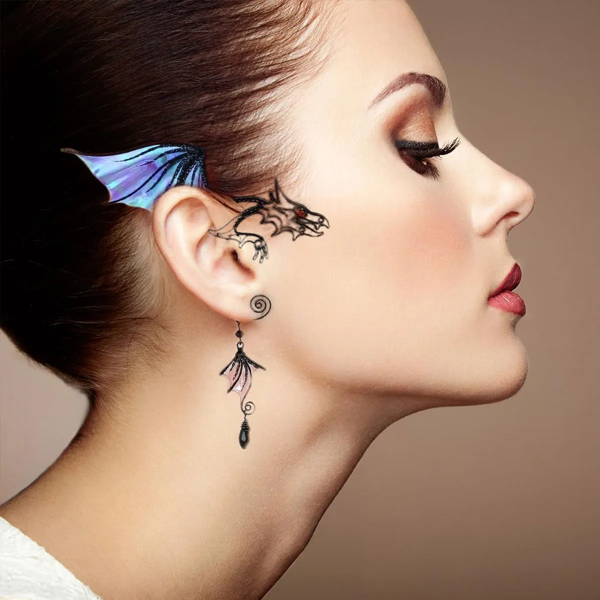 2024 Ear Sleeve Pendant Without Perforation with Dragon Wings King Shape Cosplay, Elf Ears Clip No Piercing Ear Cuff Pendants Handmade Hypoallergenic Ear Charm Hypoallergenic Ear Jewelry Handmade