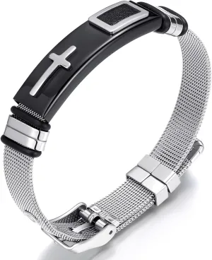 2025 ULtimate Mens bracelet,Black bracelets for men,Stylish Adjustable Cross Stainless Steel Mesh Chain Wrist Band men's jewelry braclets for man,male coworkers string ideas cool braclets hip hop