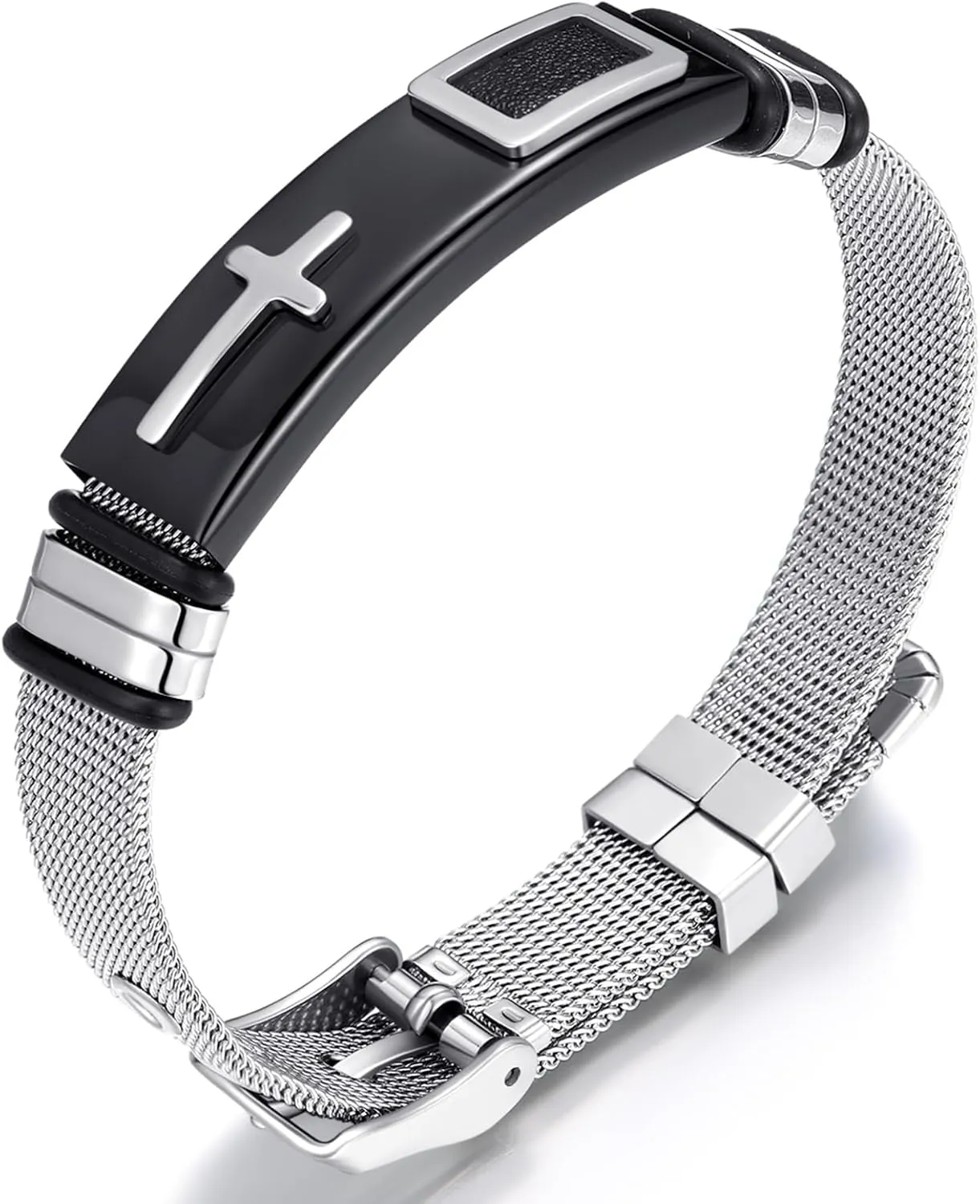 2025 ULtimate Mens bracelet,Black bracelets for men,Stylish Adjustable Cross Stainless Steel Mesh Chain Wrist Band men's jewelry braclets for man,male coworkers string ideas cool braclets hip hop