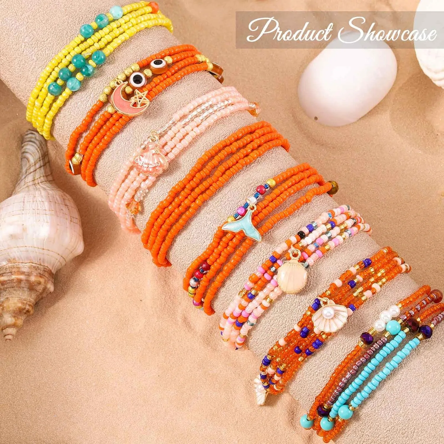 24-39in Waist Bead for Women Elastic Sea Shell Waist Beads Layered Pendant Belly Beads Set Body Chain Jewelry for Summer Bikini Beach