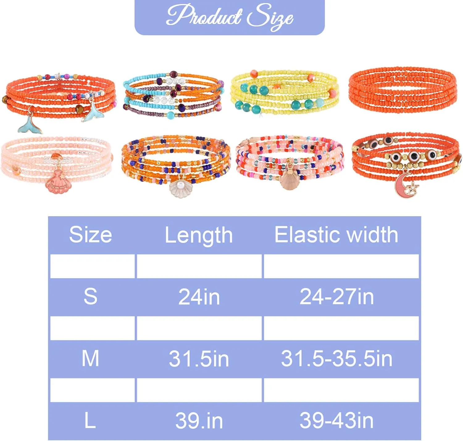 24-39in Waist Bead for Women Elastic Sea Shell Waist Beads Layered Pendant Belly Beads Set Body Chain Jewelry for Summer Bikini Beach