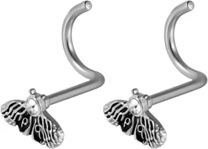 2Pcs 20G Surgical Steel Nose Screw Studs S-Shaped Corkscrew Nose Rings CZ Inlaid Butterfly Bee Nose Studs Rings Nostril Nose Piercing Jewelry for Women