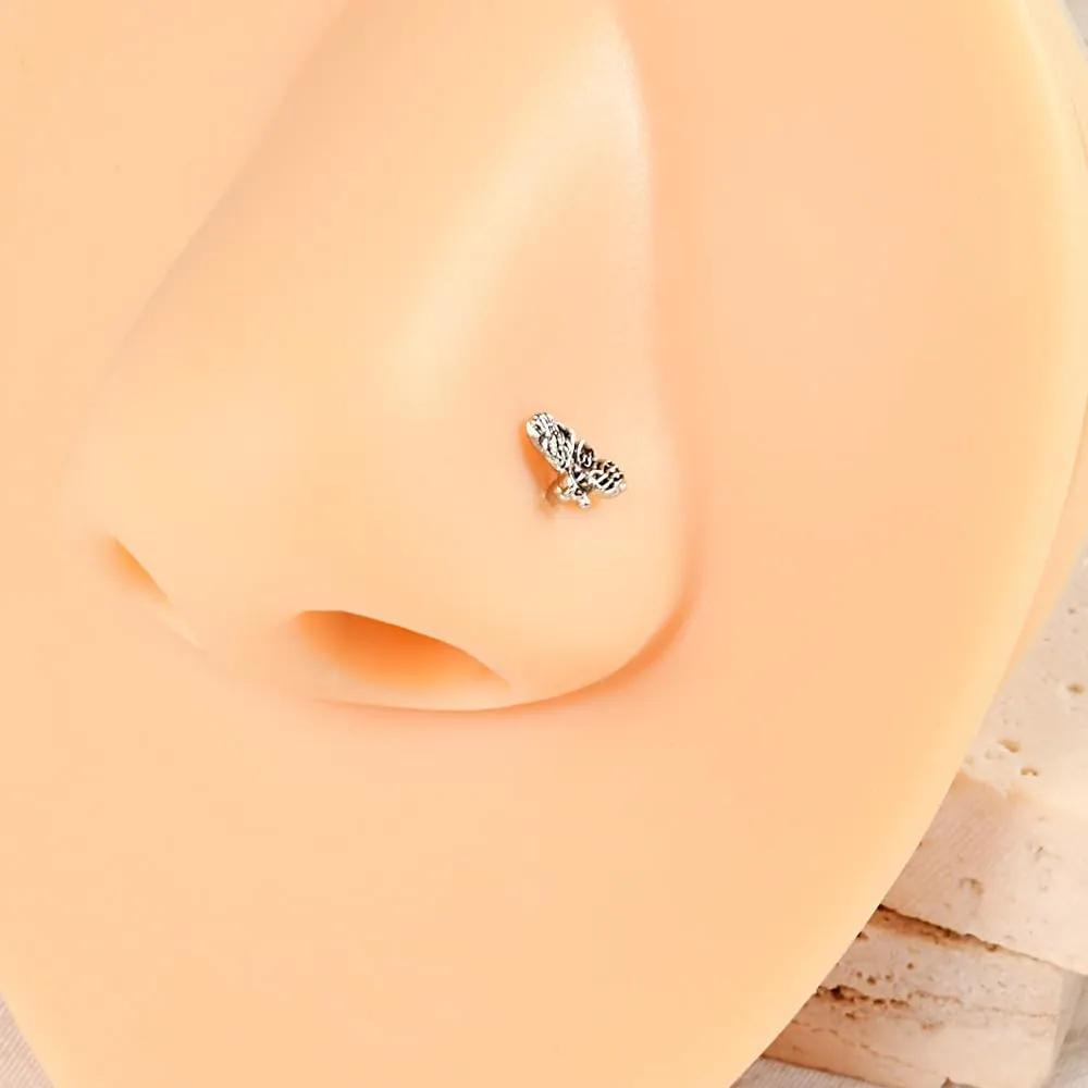 2Pcs 20G Surgical Steel Nose Screw Studs S-Shaped Corkscrew Nose Rings CZ Inlaid Butterfly Bee Nose Studs Rings Nostril Nose Piercing Jewelry for Women