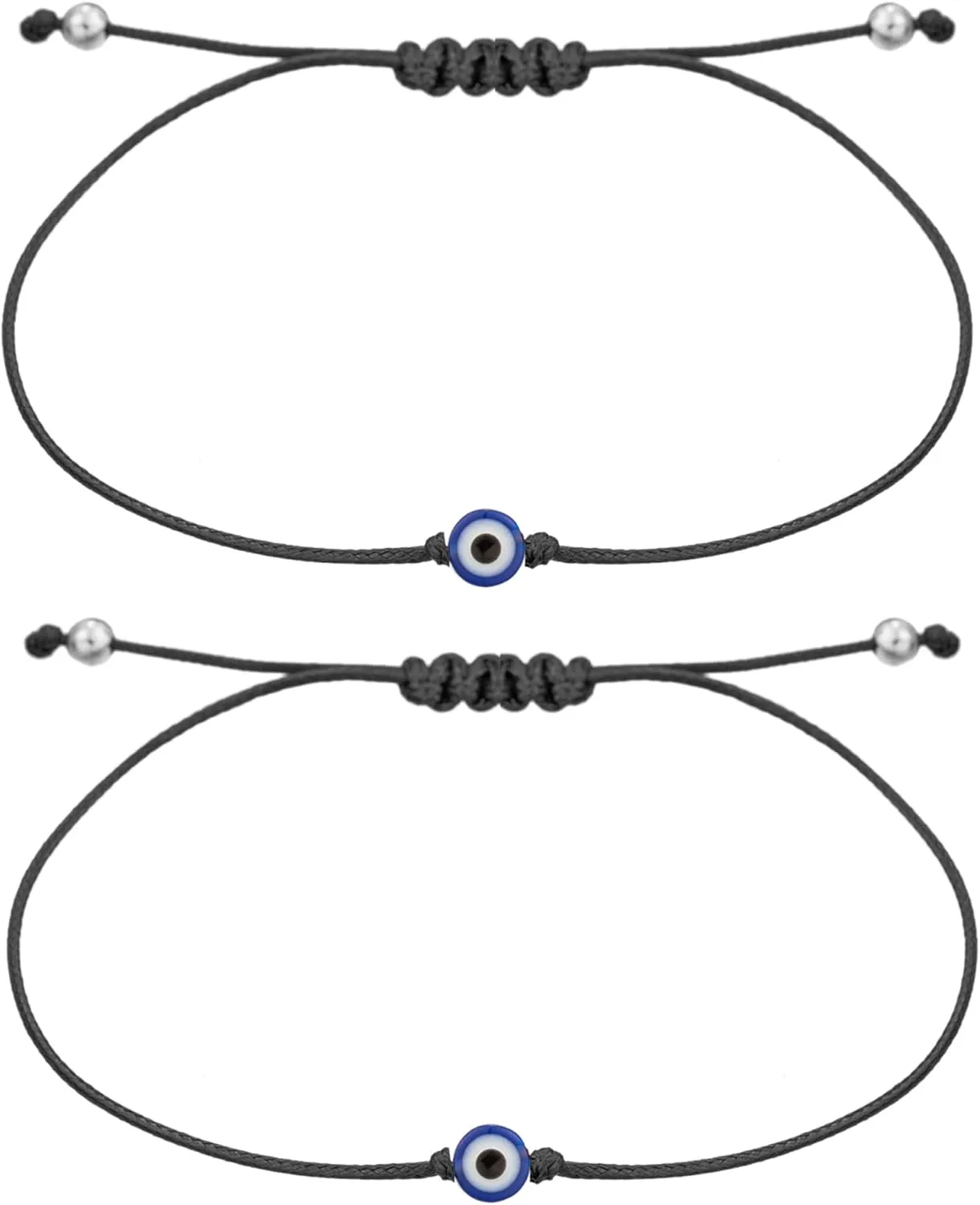 2PCS Evil Eye Anklet Bracelet for Women Men Handmade Wax Rope Ankle Bracelets for Women Minimalist Jewelry