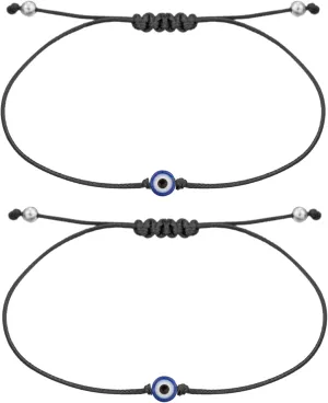 2PCS Evil Eye Anklet Bracelet for Women Men Handmade Wax Rope Ankle Bracelets for Women Minimalist Jewelry