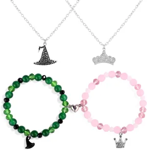 2pcs Friendship Bracelet & 2 Necklaces, Matching Witch Crown Bracelet Valentine Jewelry Necklace Friendship Charm BFF Couple Accessories Gift Merch for Valentine Birthday