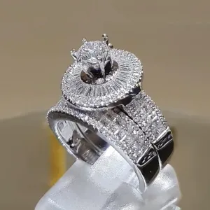 2Pcs Luxury Diamond Couple Rings, Exquisite Stackable Ring Wedding Ring Classic Women's Sparkly Zircon Set Rings Gift