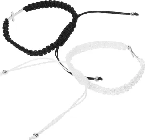 2pcs Stainless Steel Cross Friendship Bracelet for Couples Wrist Chain Decor Adjustable Length