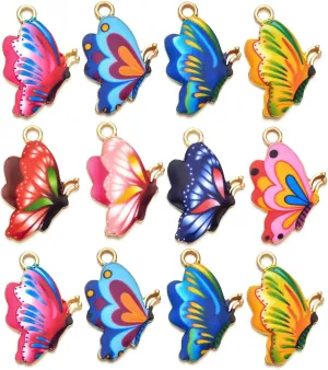 30 Pcs Mixed Color Alloy Enamel Butterfly Charms Pendant for Earrings Bracelets Necklace DIY Making Jewelry Making Accessories