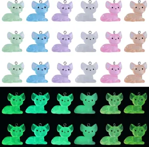 30Pcs Luminous Resin Cat Charms Glow in the Dark Mini Cat Pendants Cute Animal Charms for Bracelets Necklace Earrings Jewelry Making DIY Ornament Accessories
