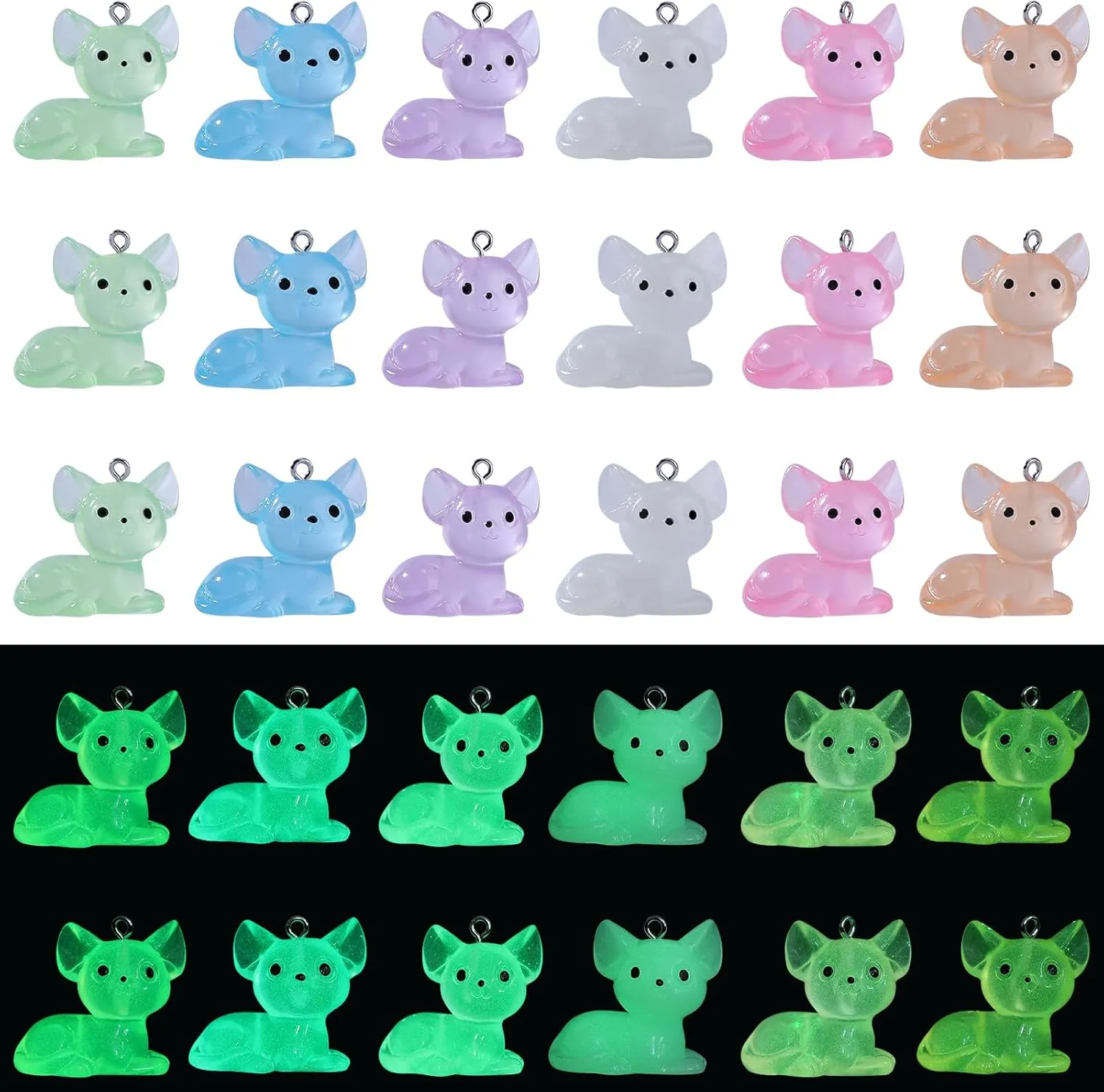 30Pcs Luminous Resin Cat Charms Glow in the Dark Mini Cat Pendants Cute Animal Charms for Bracelets Necklace Earrings Jewelry Making DIY Ornament Accessories
