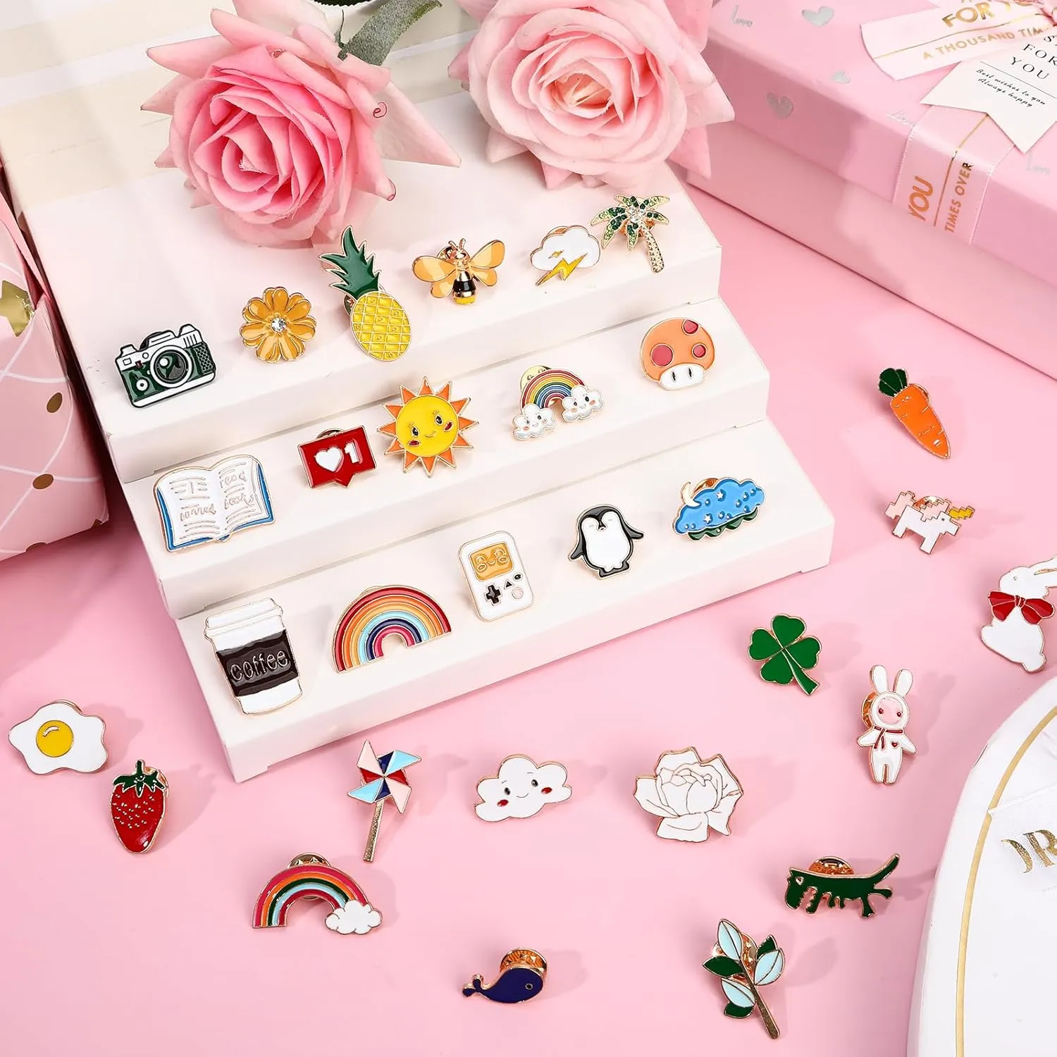 36 PCS Cute Enamel Pins Bulk Mixed Cartoon Enamel Brooches Set Funny Animal Plant Brooch Button Pins Jewelry for Backpack Bags Hat Jacket Gifts