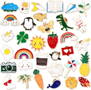 36 PCS Cute Enamel Pins Bulk Mixed Cartoon Enamel Brooches Set Funny Animal Plant Brooch Button Pins Jewelry for Backpack Bags Hat Jacket Gifts
