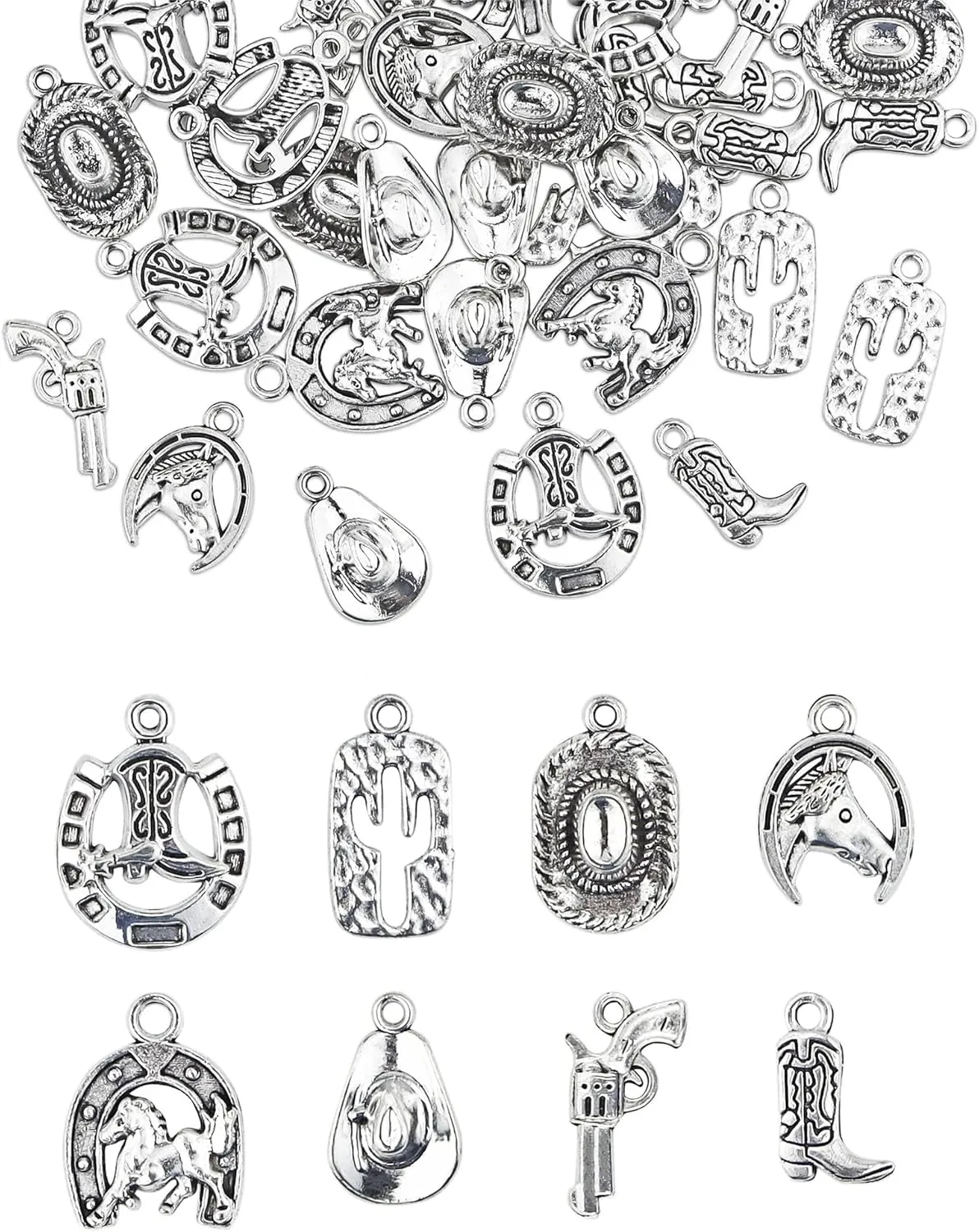 48 Pieces Western Cowboy Charms for Jewelry Making, Western Horse Boot Charms Antique Silver Alloy Pendants for Bracelet Earrings Necklace Jewelry Making