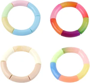 4Pcs Colorful Acrylic Chunky Curved Cuff Bracelet Acrylic Beads Elastic Bracelet Candy Color Acrylic Tube Elastic Bracelet Geometric Tube Link Chain Adjustable Bangle Beaded Bracelets Set
