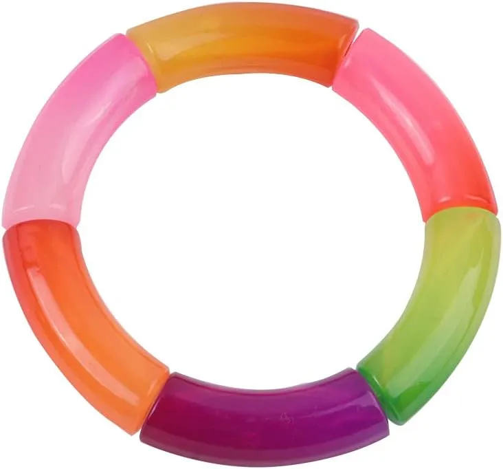 4Pcs Colorful Acrylic Chunky Curved Cuff Bracelet Acrylic Beads Elastic Bracelet Candy Color Acrylic Tube Elastic Bracelet Geometric Tube Link Chain Adjustable Bangle Beaded Bracelets Set