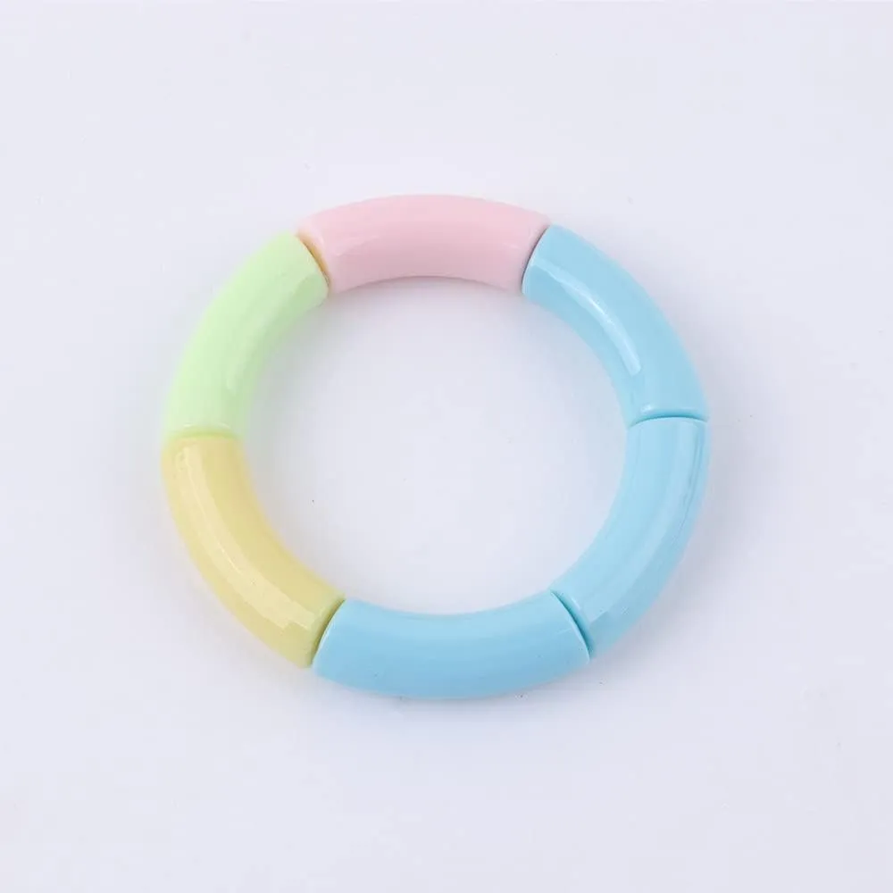 4Pcs Colorful Acrylic Chunky Curved Cuff Bracelet Acrylic Beads Elastic Bracelet Candy Color Acrylic Tube Elastic Bracelet Geometric Tube Link Chain Adjustable Bangle Beaded Bracelets Set