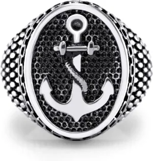 555Jewelry Stainless Steel Vintage Signet Nautical Pirate Sailor Anchor Ring for Men