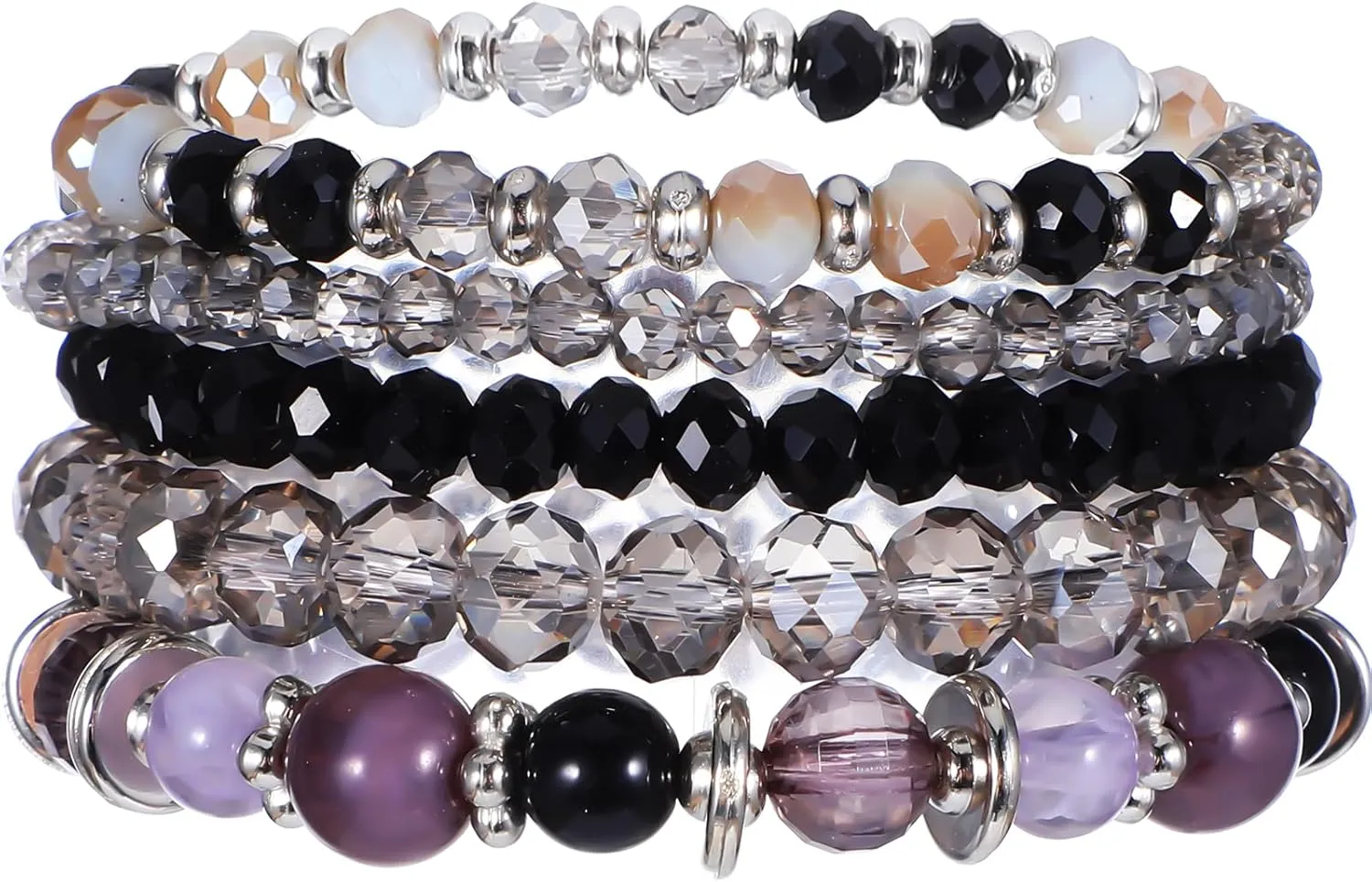 5Pcs Beaded Bracelets For Women, Stretch Bracelet For Women, Beaded Boho Stretch Bracelet Stackable, Pearl Crystal for Women Beaded Bracelets for Women Trendy Jewelry Gift for Women