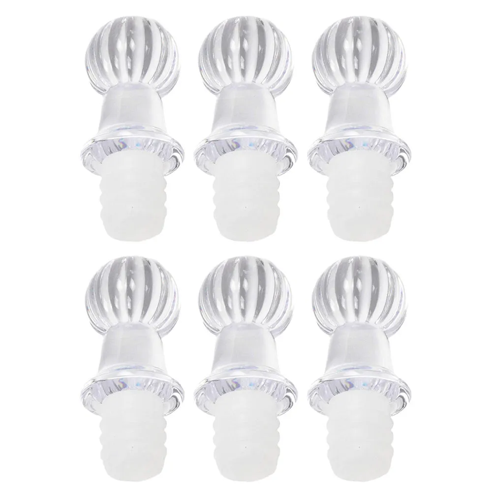 6 Pack Acrylic Bottle Stoppers Crystal Clear Airtight Silicone Seal Wine Plug