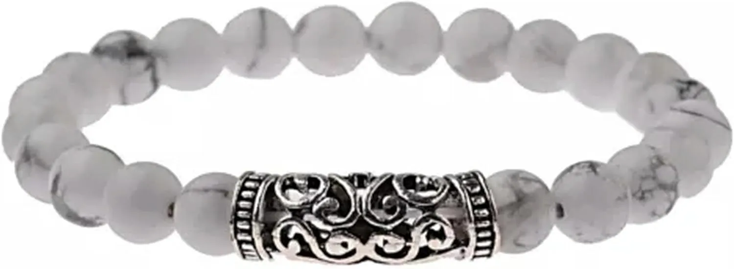 8mm Dragon Head Lava Howlite Chakra Stone Bead Prayer Mala Diffuser Bracelets-Crown-Howlite