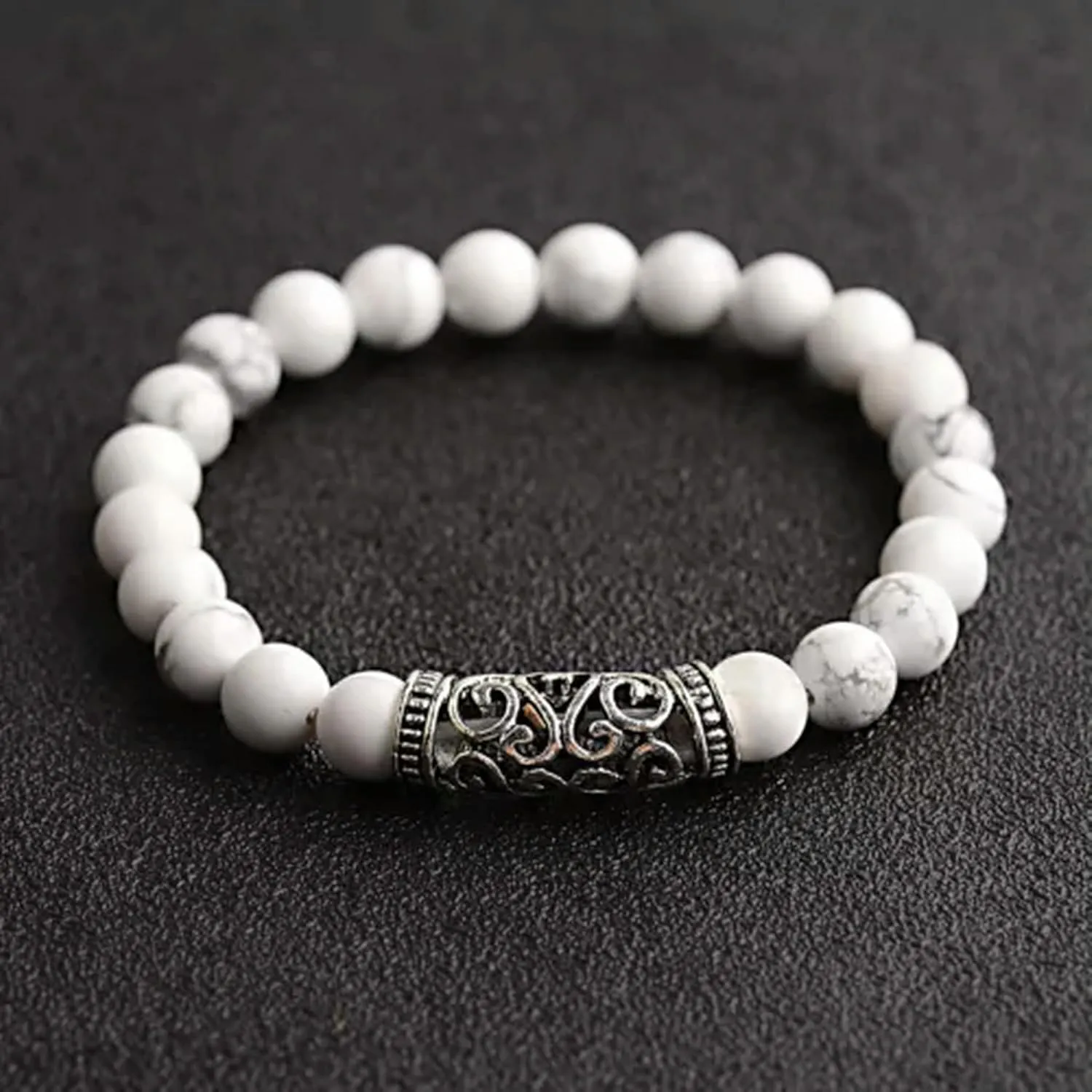 8mm Dragon Head Lava Howlite Chakra Stone Bead Prayer Mala Diffuser Bracelets-Crown-Howlite
