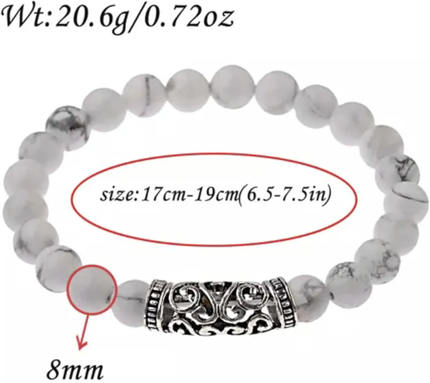 8mm Dragon Head Lava Howlite Chakra Stone Bead Prayer Mala Diffuser Bracelets-Crown-Howlite