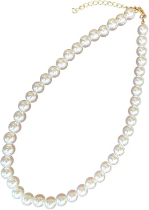 8MM Pearl Necklaces for Women, Dainty Round Imitation Pearl Choker Necklace 16   2 Inch Extenders for Women, Pearl Gold Necklace Costume Jewelry Set Bridesmaid Gifts for Women